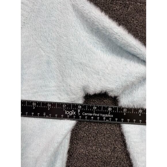 Boston Proper Sweater Womens Small Light Blue V Neck Fuzzy Tunic Long Sleeve - Picture 7 of 7
